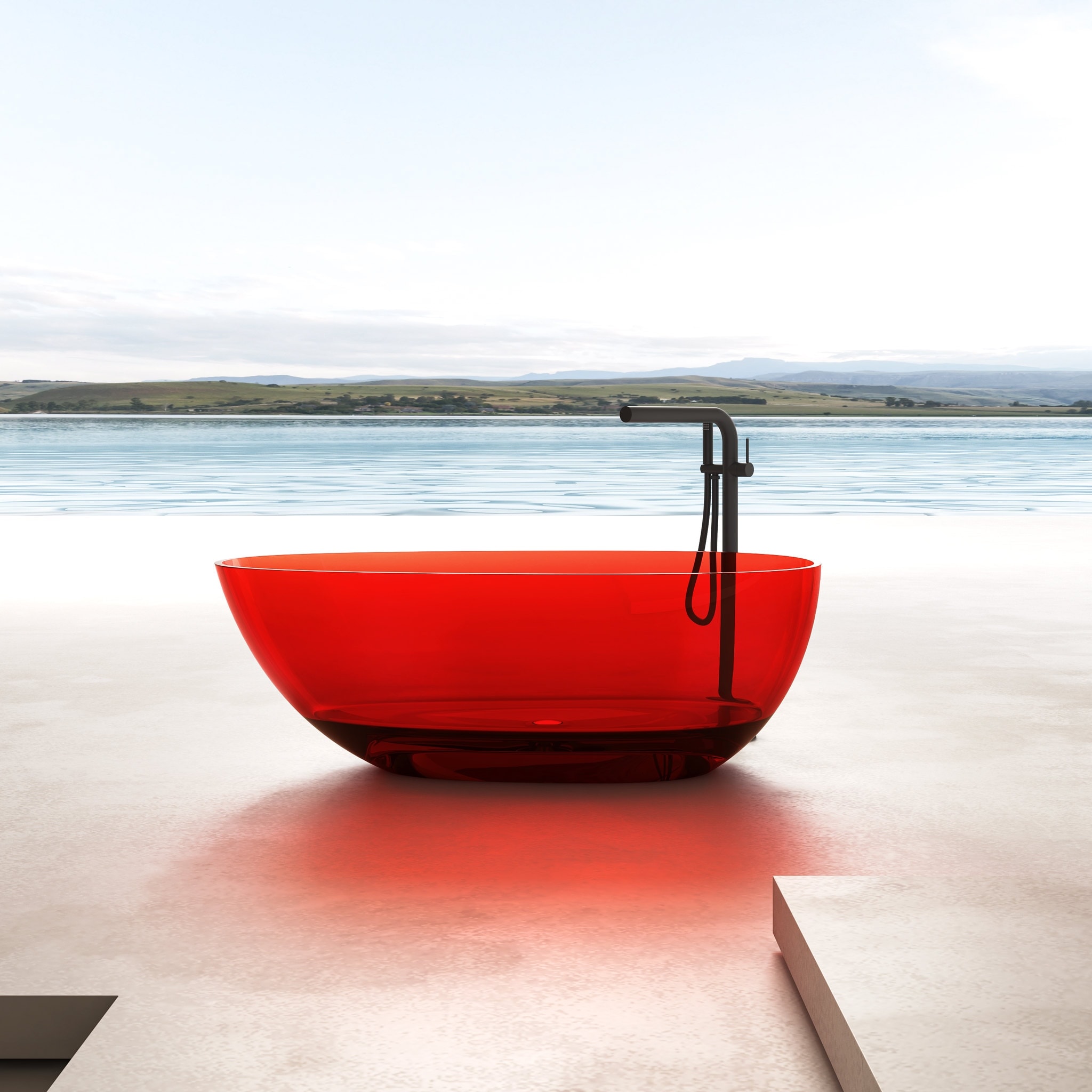 Vanity Art 59" or 67" Stone Resin Oval Freestanding Bathtub, Soaking